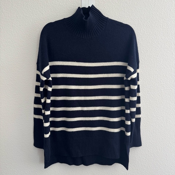 Boden Jessica Navy Blue Oversized High Neck Knit Jumper Sweater Stripe Mock Neck - Picture 4 of 12
